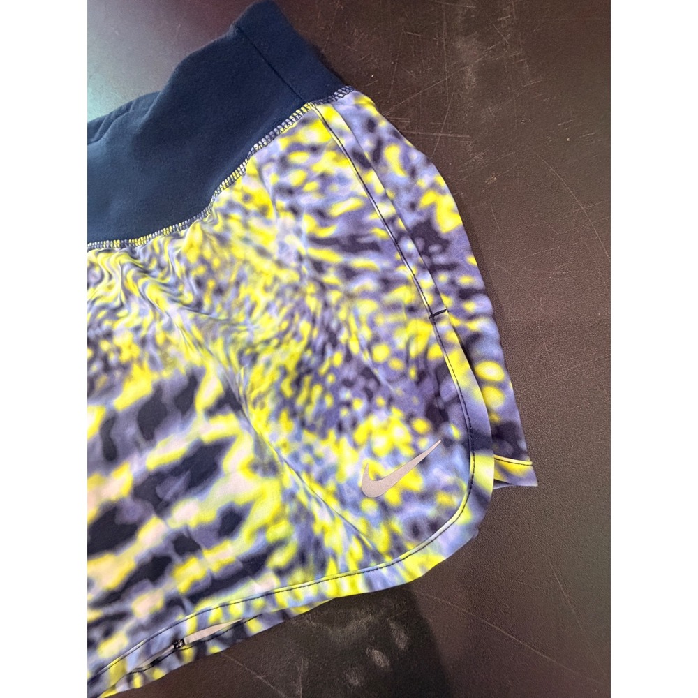 Nike Running Shorts Women Size S Blue Yellow Abstract Print Stretch Athletic Gym - Picture 2 of 7